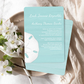 Beach Wedding Watercolor Sand Dollar Invitation Einladung