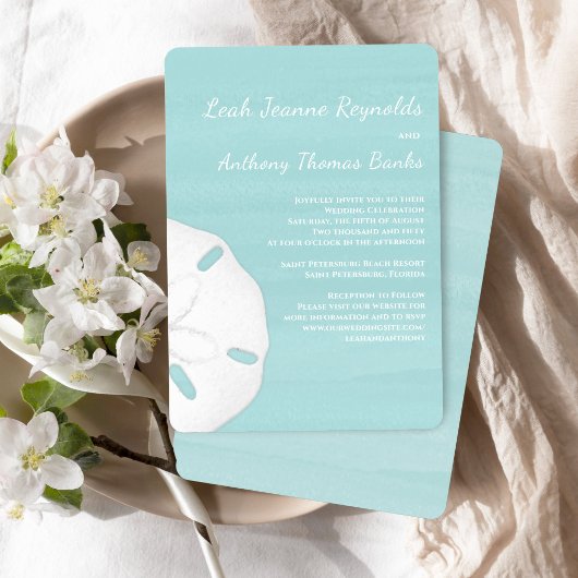 Beach Wedding Watercolor Sand Dollar Invitation Einladung