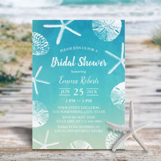 Beach Wedding Watercolor Seashells Brautparty Einladung