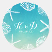 Beach Wedding Watercolor Seashells Gastgeschenk Ho Runder Aufkleber (Vorderseite)
