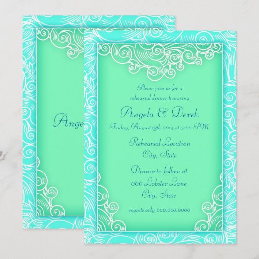 Beach Wedding Wave Design Probe Dinner Einladung (Vorne/Hinten)