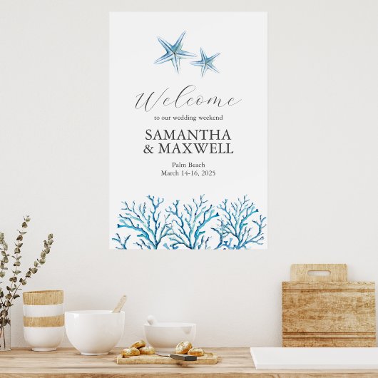 Beach Wedding Weekend Begrüßung Starfish Poster (Küche)