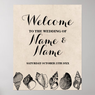 Beach Wedding Welcome Poster Shells Ocean