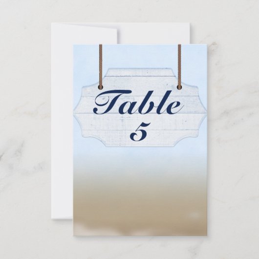 Beach Wedding White Wood Sign Tischnummer Card (Vorderseite)
