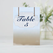 Beach Wedding White Wood Sign Tischnummer Card (Stehend Vorderseite)