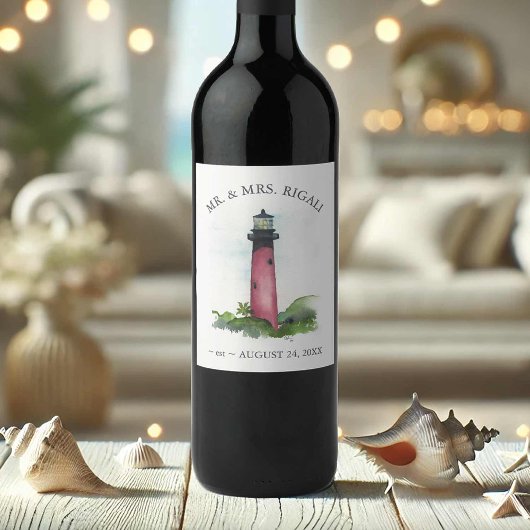 Beach Wedding Wine Bottle Labels Leuchtturm Weinetikett