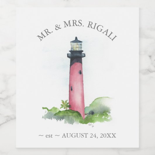 Beach Wedding Wine Bottle Labels Lighthouse Weinetikett (Einzelnes Label)