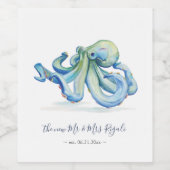 Beach Wedding Wine Labels Blue Octopus Weinetikett (Einzelnes Label)