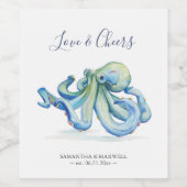 Beach Wedding Wine Labels Blue Octopus Weinetikett (Einzelnes Label)