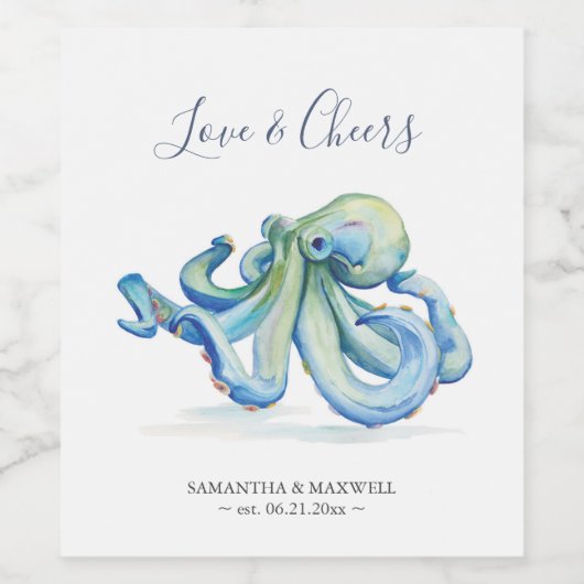 Beach Wedding Wine Labels Blue Octopus Weinetikett (Einzelnes Label)