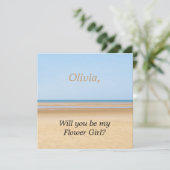 Beach Wedding wirst du meine Blume Girl Card sein Einladung (Stehend Vorderseite)