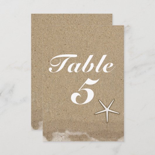 Beach Wet Sand & Starfish Party Tischnummer Card (Vorne/Hinten)