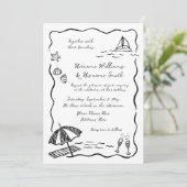 Beach Whimsical Black Hand Drawn QR UAWG Wedding Einladung (Stehend Vorderseite)