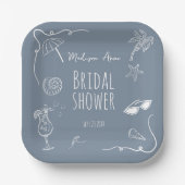 Beach Whimsical Doodle Illustrations Bridal Shower Pappteller (Vorderseite)