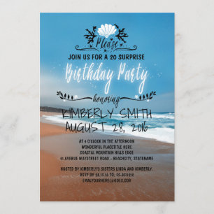 Beach Whimsical und Blue Seaside Birthday Party Einladung