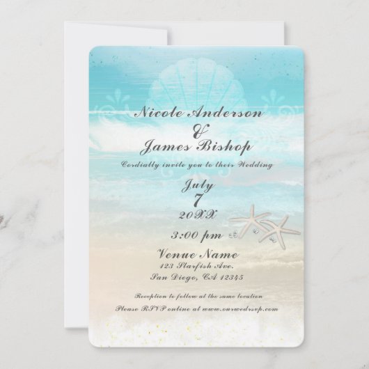 Beach White Starfish Elegante Sommerhochzeit Einladung (Vorderseite)