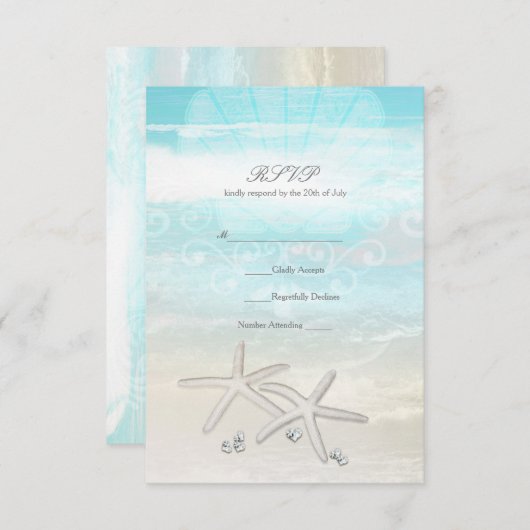Beach White Starfish Elegante Summer RSVP Card (Vorne/Hinten)