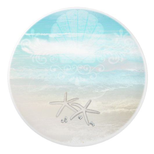 Beach White Starfish Eleganter Sommer-Chic Tropica Keramikknauf (Vorderseite)