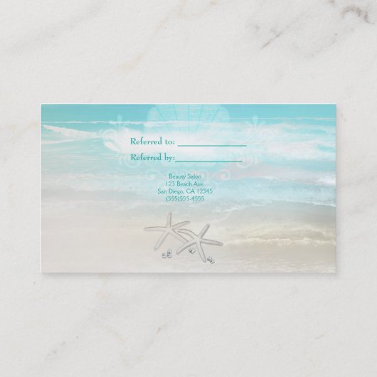 Beach White Starfish Eleganter Sommerurlaub Empfehlungskarte (Rückseite)