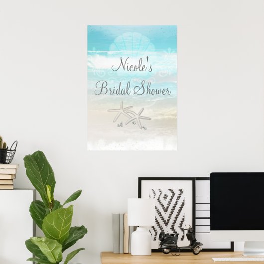 Beach White Starfish Elegantes Party Banner Poster (Heimbüro)
