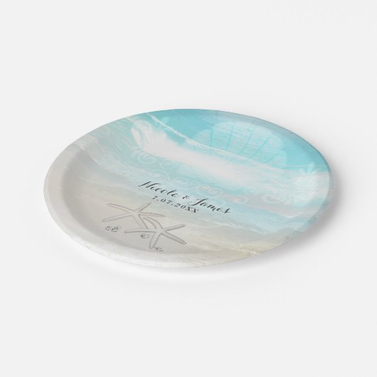 Beach White Starfish Elegantes Summer Custom Party Pappteller (Schrägansicht)