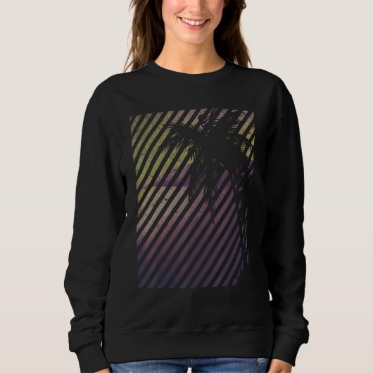 Beach With Sunset Stripes And Palm Trees Sweatshirt (Vorderseite)