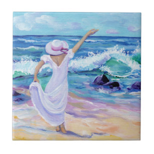 Beach Woman Living the Dream Keramik Tile Fliese