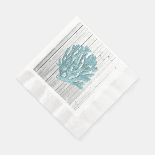 Beach Wood Aquamarin Coral Paper Napkins Serviette (Ecke)