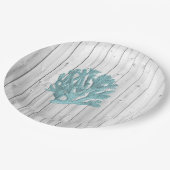 Beach Wood Aquamarin Korallenpapier Teller (Schrägansicht)