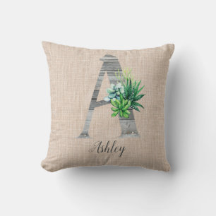 Beach Wood Letter A & Succulents Personalisiert Kissen