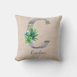 Beach Wood Letter C & Succulents Personalisiert Kissen