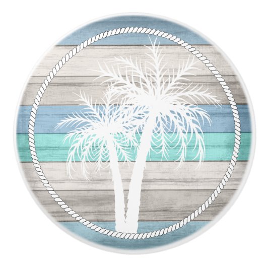 Beach Wood Nautical Palms - Blau, Tan, Aquamarin Keramikknauf (Vorderseite)