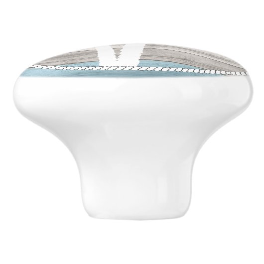 Beach Wood Nautical Palms - Blau, Tan, Aquamarin Keramikknauf (Seitenansicht)