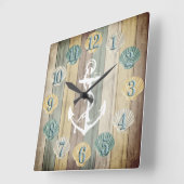 Beach Wood Nautical Stripes mit Anchor Square Wa Quadratische Wanduhr (Winkel)