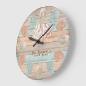 Beach Wood Nautical Stripes & Sea Glass Große Wanduhr (Winkel)