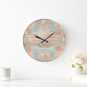 Beach Wood Nautical Stripes & Sea Glass Große Wanduhr (Zuhause)