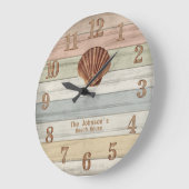 Beach Wood Nautical Stripes & Seashell Large Clock Große Wanduhr (Winkel)