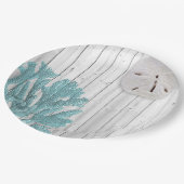 Beach Wood Sand Dollar Aquamarine Korallenpapiere Pappteller (Schrägansicht)