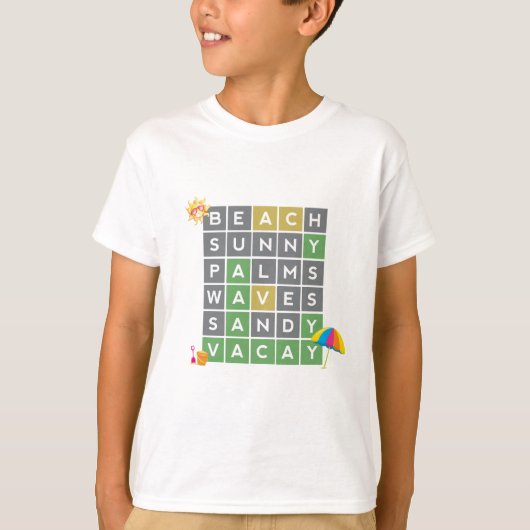 Beach Word Art Sommerurlaub Word Puzzle T-Shirt (Vorderseite)