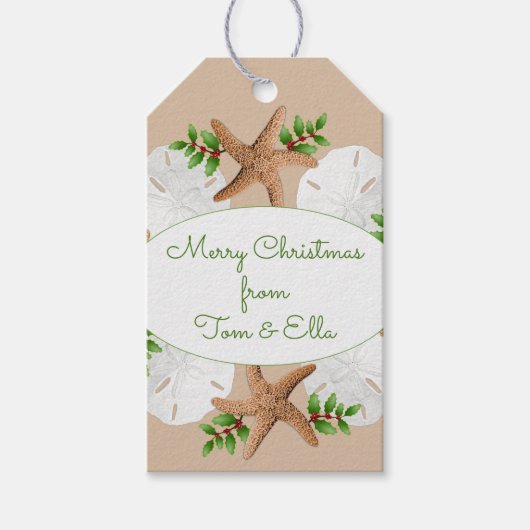 Beach Wreath Sand Dollar Weihnachtsfeier Krawatte Geschenkanhänger (Vorderseite)