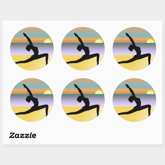 Beach Yoga Silhouette Posing Round Stickers (Blatt)