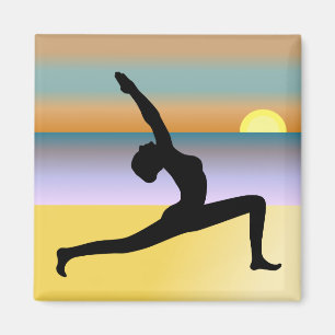 Beach Yoga Woman Posing Silhouette Square Magnet