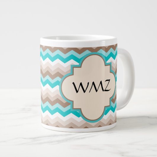 Beach Zickzack Zigzag Monogramm Jumbo-Tasse (Vorderseite Rechts)