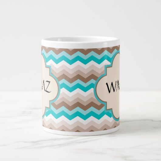 Beach Zickzack Zigzag Monogramm Jumbo-Tasse (Vorderseite)