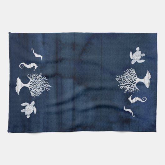 Beach Zuhause Bath Navy Weißes Seepferd Schildkröt Geschirrtuch (Horizontal)