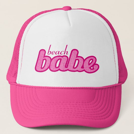 "Beachbabe" denim heißen Rosa und Weiß Truckerkappe (Vorderseite)