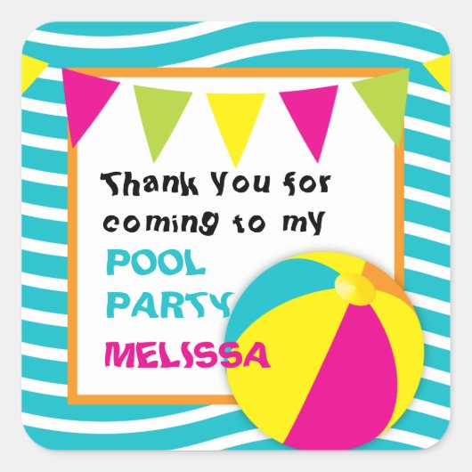 Beachball/Pool Party Rundkleber Quadratischer Aufkleber (Vorderseite)