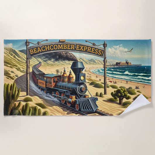 Beachcomber Express Vintager Dampfzug Strandtuch (Vorderseite)