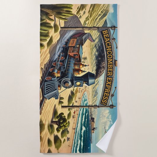 Beachcomber Express Vintager Dampfzug Strandtuch (Vorderseite)