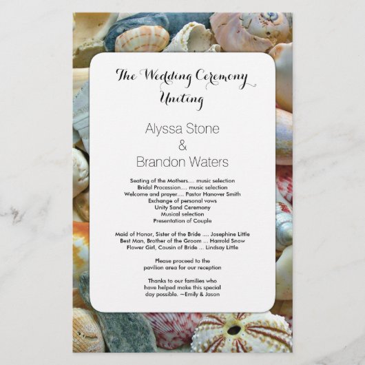 Beachcombers Seashell 5x8 Custom Wedding Programm (Vorderseite)